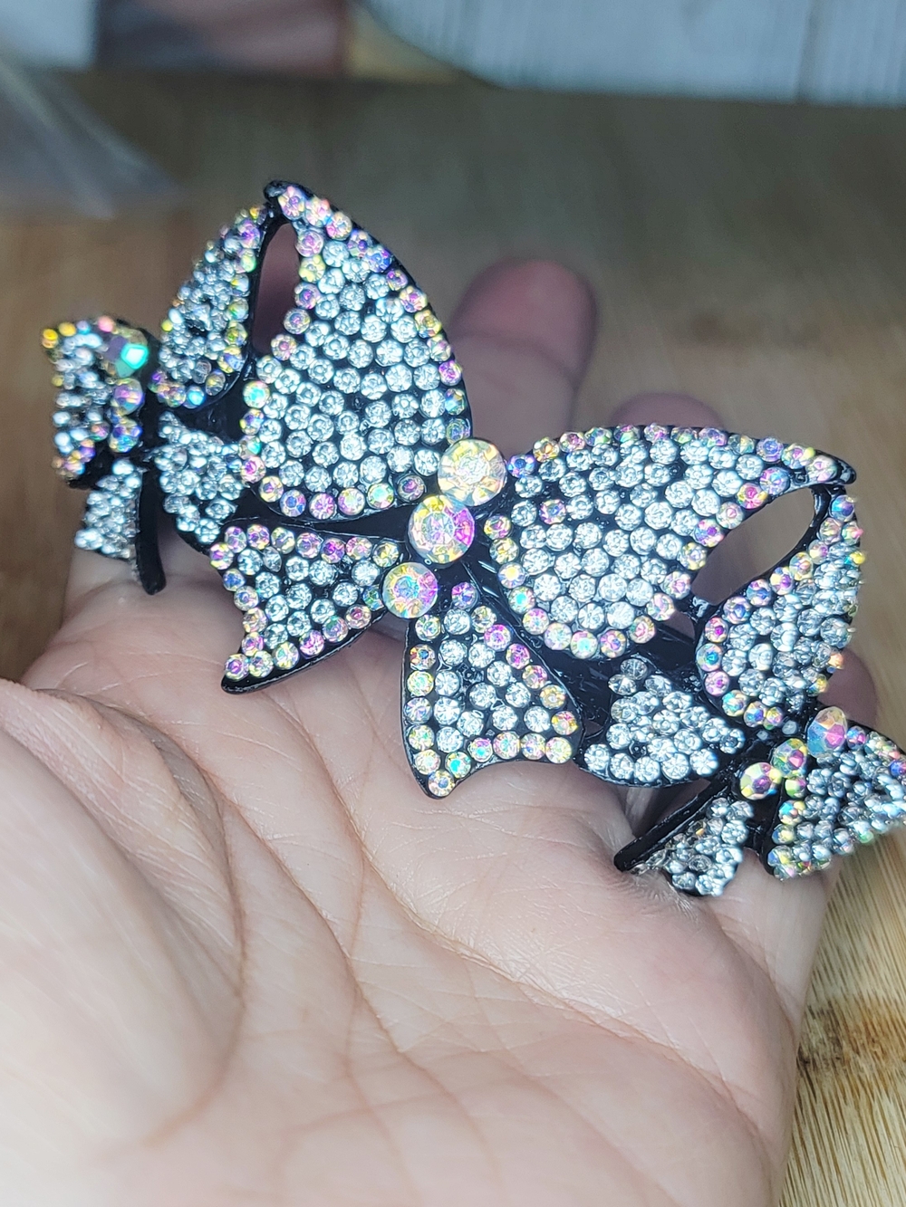 Rhinestone Butterfly Hair Clip Black Acrylic Crystal Barrette AB Sparkle Y2K - Picture 2 of 5
